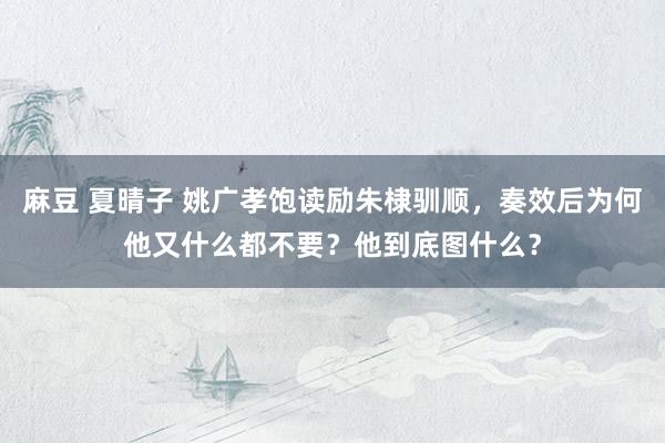 麻豆 夏晴子 姚广孝饱读励朱棣驯顺，奏效后为何他又什么都不要？他到底图什么？