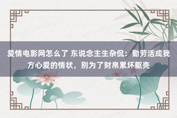 爱情电影网怎么了 东说念主生杂侃：勤劳活成我方心爱的情状，别为了财帛累坏躯壳