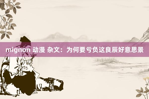 mignon 动漫 杂文：为何要亏负这良辰好意思景